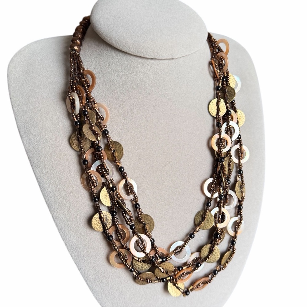 Multi Metal Multi-Layered Gold and Brown Necklace